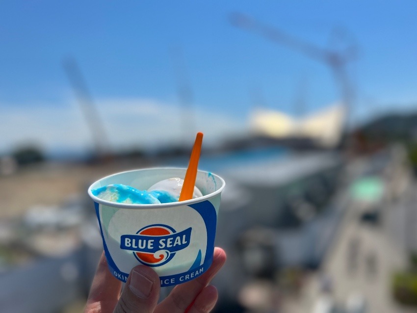 須磨水族館前【BLUE SEAL ICE CREAM】暑すぎて💦映える前に溶けてしまったアイスクリーム🍨